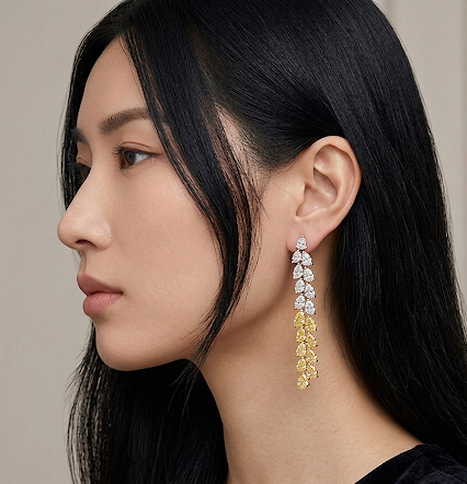 18K Fancy Yellow and White Pear Shape Diamond Drop Earrings